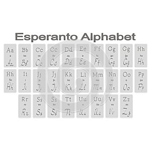 Set of monochrome icons with esperanto alphabet