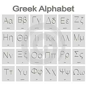 Set of monochrome icons with Greek alphabet