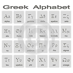 Set of monochrome icons with greek alphabet