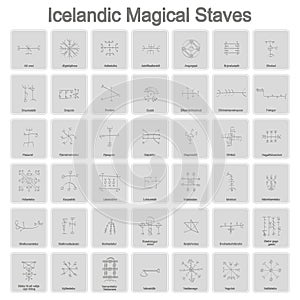 Set of monochrome icons with Icelandic magical symbols