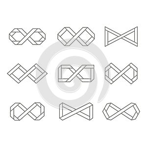 Set of monochrome icons with Infinity symbols