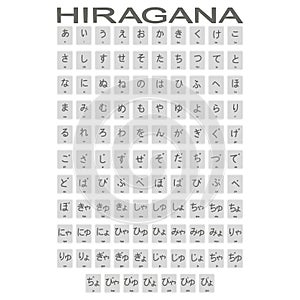 Set of monochrome icons with japanese alphabet hiragana