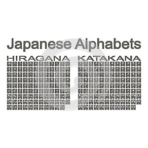 Set of monochrome icons with japanese alphabets hiragana and katakana