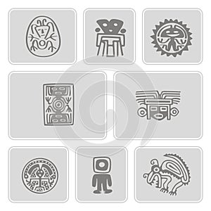 Set of monochrome icons with Mexican relics dingbats characters