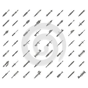 set of monochrome icons with shock absorber