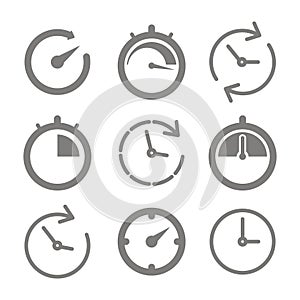 Set of monochrome icons with speedometers