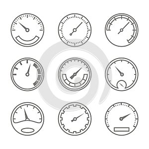 Set of monochrome icons with speedometers