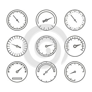 Set of monochrome icons with speedometers