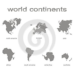 Set of monochrome icons with world continents