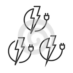 A set of monochrome logos of electric charging for cars. Multiple image options for charging stations, applications and