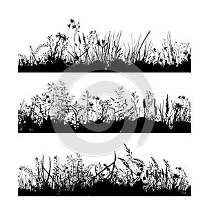 Set of monochrome meadow grass. Grass silhouette. hand drawing. Not AI, Vector illustration