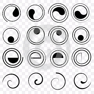 Set monochrome round objects. Vector decorative sample.