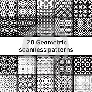 Set of 20 monochrome seamless patterns