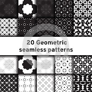 Set of 20 monochrome seamless patterns