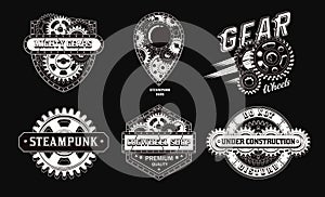 Set of monochrome vintage labels with gears