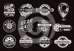 Set of monochrome vintage labels with gears