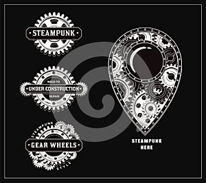 Set of monochrome vintage labels with gearwheels