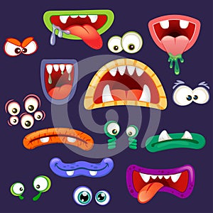 Set of monsters mouths and eyes photo