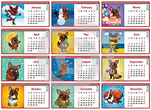 Set of monthly calendars for 2018