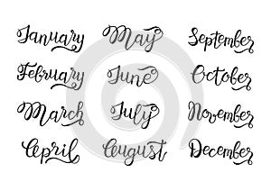 Set of months hand lettering: January to December