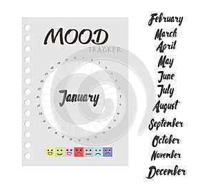 Set of mood diary for a month. mood tracker calendar. keeping track of emotional state