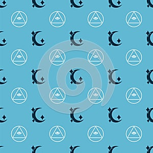 Set Moon and stars and Masons on seamless pattern. Vector