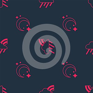 Set Moon and stars and Rainbow with cloud rain on seamless pattern. Vector