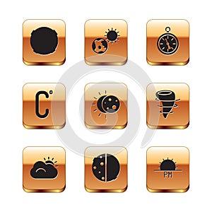 Set Moon, Sun and cloud, Eclipse of the sun, Celsius, Compass, Sunset and Earth globe icon. Vector