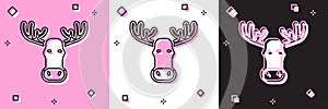 Set Moose head with horns icon isolated on pink and white, black background. Vector