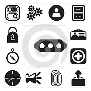 Set of More, Upload, Fingerprint, Speaker, Clock, Add, Compass,