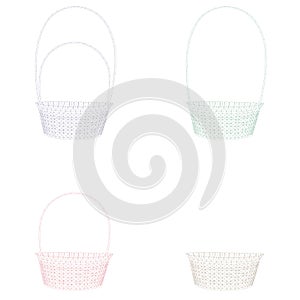 Set of mosaic easter baskets for coloring and design. isolated on white background.