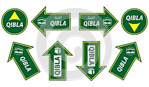 set of moslem qibla sign for prayer room isolated. 3D Illustration..