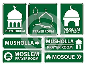 set of mosque icon or prayer room sign isolated. 3D Illustration