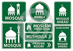set of mosque icon or prayer room sign isolated. 3D Illustration.