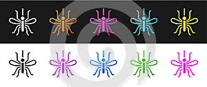 Set Mosquito icon isolated on black and white background. Vector