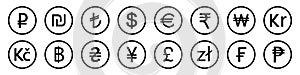 Set of most used currency symbols icon