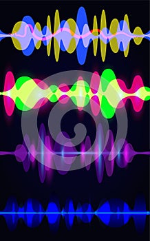 Set of motion sound wave abstract. Vector illustration. Isolated on blue background.