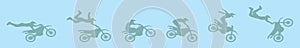 Set of motocross cartoon icon design template with various models. vector illustration isolated on blue background