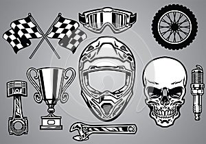 Set of motocross racing with skull