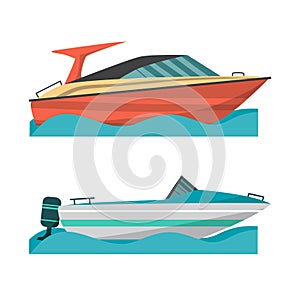 Set motor boat and small boat with outboard motor.