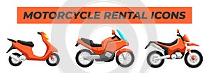 Set of motorcycle bike design flat style