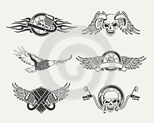 Set of motorcycle emblems, badges, labels