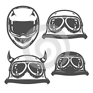 Set of motorcycle helmet vintage style emblems, logo ,tattoo and prints