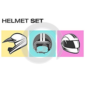 Set of motorcycle helmets.