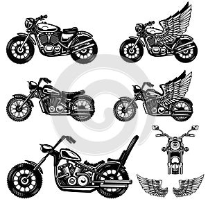 Set of motorcycle illustrations . Design element for logo, label, emblem, sign, poster.