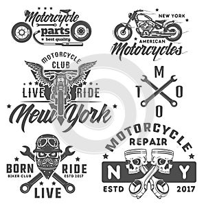 Set of motorcycle vintage style emblems, logo ,tattoo and prints