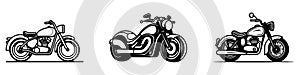 Set of motorcycles silhouettes isolated on white. Vector illustration