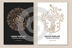 Set of Mountain biking flyer, brochure, banner, poster. Vector illustration. Concept for shirt or logo, print, stamp or