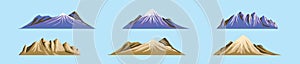 Set of mountain cartoon icon design template with various models. vector illustration isolated on blue background