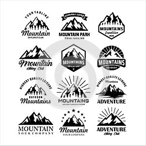 Set of Mountain emblems. Mountaineering camp and adventure